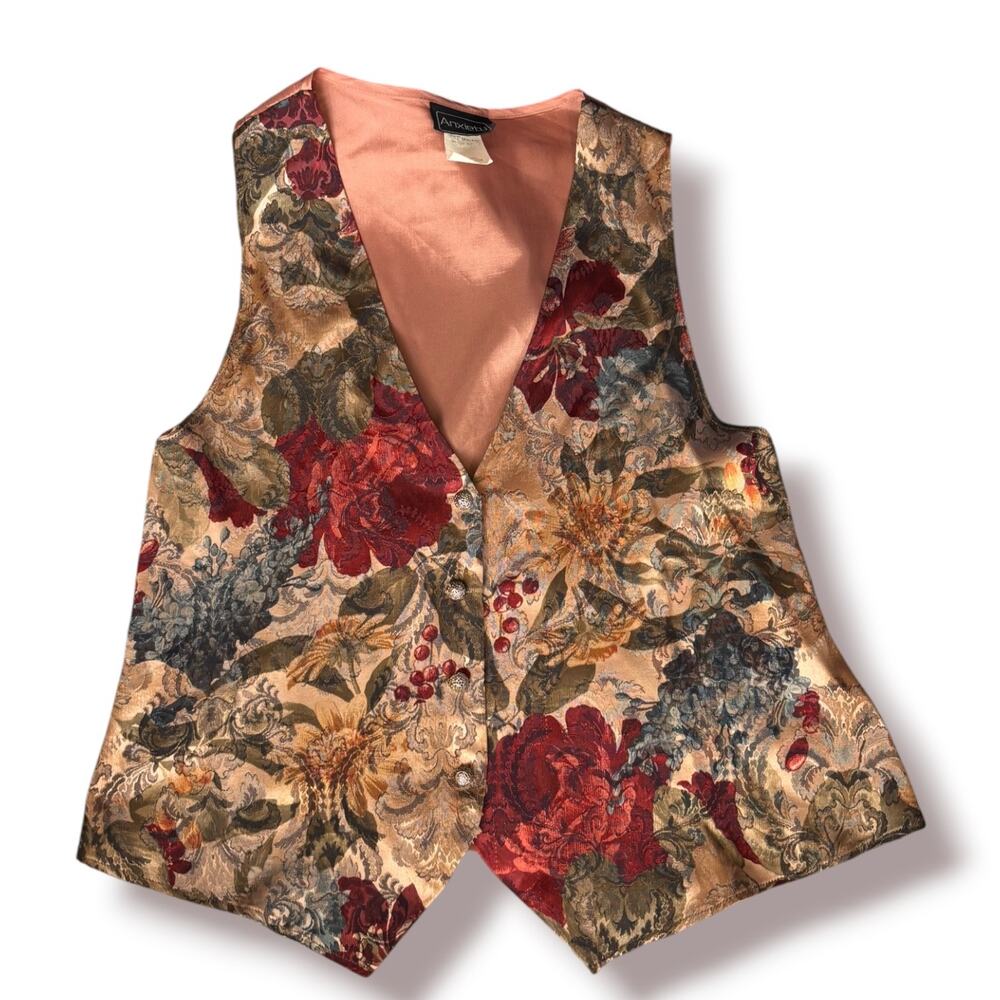 Vintage Floral Tapestry Vest Button Front Waistcoat Dark Romantic Layering Piece